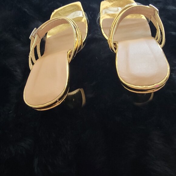 Gold Heeled Sandals with Rhinestones - Picture 3 of 5